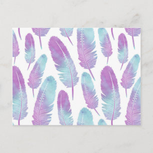 Boho Feather Waterverf Paars en blauw Briefkaart