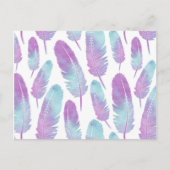 Boho Feather Waterverf Paars en blauw Briefkaart (Voorkant)
