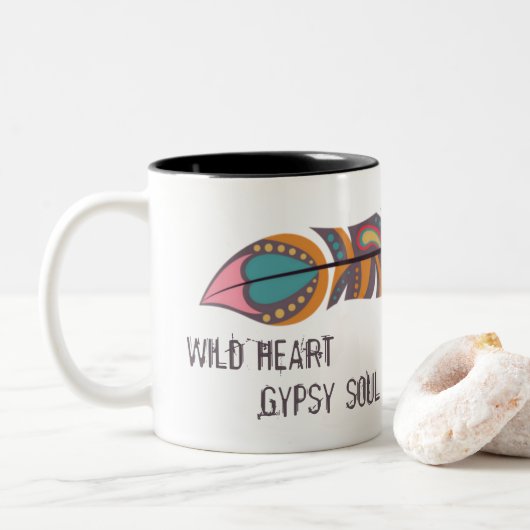 Boho Feather Wild Heart Gypsy Soul Mok (Met donut)