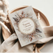 Boho Feather Wreath Earth Tone Gold Frame Wedding Kaart