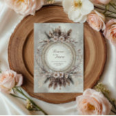 Boho Feather Wreath Pink Floral Wedding Kaart