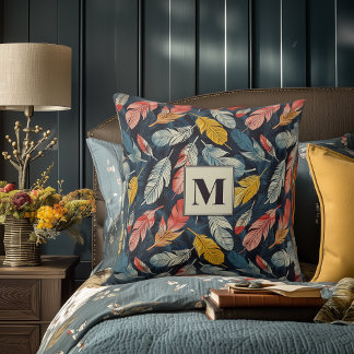 Boho Feathered Flair Monogram Accent Pillow Kussen