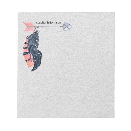 Boho Feathers and Arrow Personalized Notitieblok (Voorkant)