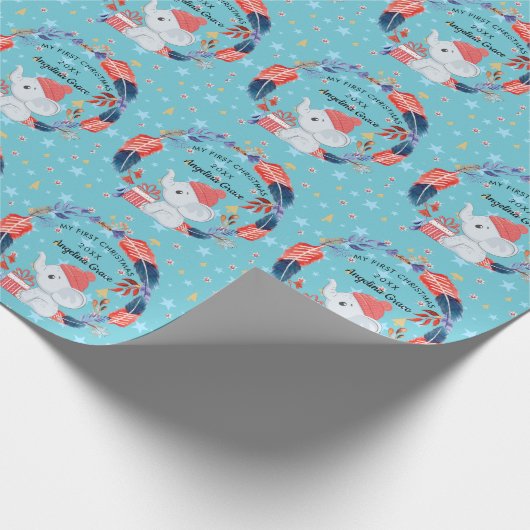 Boho Feathers and Elephant Baby's 1st Kerstmis Cadeaupapier (Hoek)