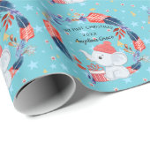Boho Feathers and Elephant Baby's 1st Kerstmis Cadeaupapier (Rol Hoek)