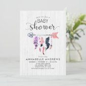 Boho Feathers & Arrow Baby shower Uitnodiging (Staand voorkant)