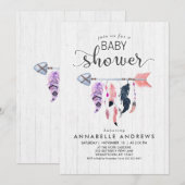Boho Feathers & Arrow Baby shower Uitnodiging (Voorkant / Achterkant)