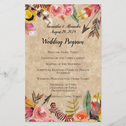 Boho Feathers Arrows Flowers Rustic Wedding (Voorkant)