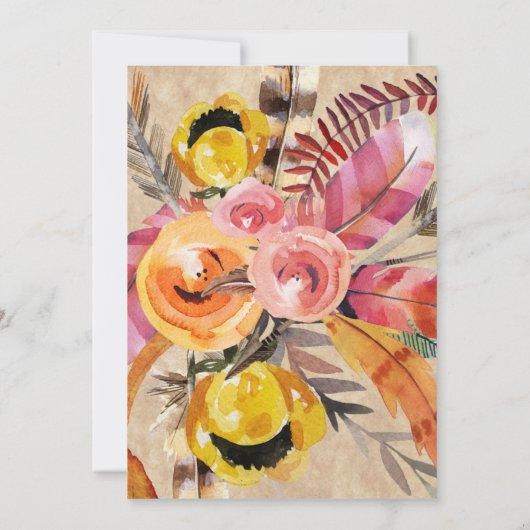 Boho Feathers Arrows Flowers Rustic Wedding Kaart (Achterkant)