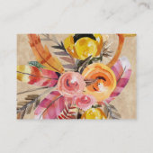 Boho Feathers Arrows Flowers Rustic Wedding Visitekaartje (Achterkant)