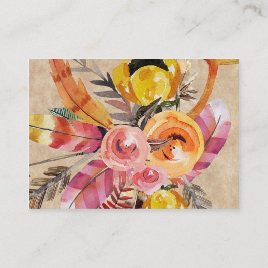 Boho Feathers Arrows Flowers Rustic Wedding Visitekaartje (Achterkant)