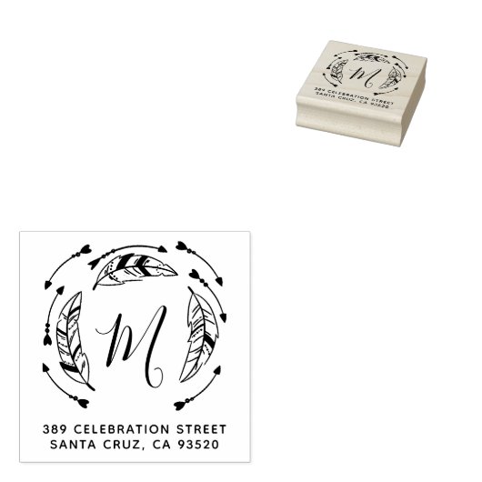 Boho Feathers & Arrows Initiaal & Retouradres Rubberstempel (Gestempeld)