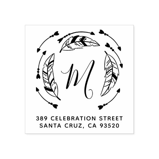 Boho Feathers & Arrows Initiaal & Retouradres Rubberstempel (Afrduk)