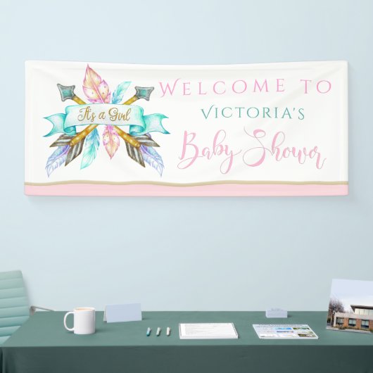 Boho Feathers Arrows Meisje Baby shower Banners (Beurs)