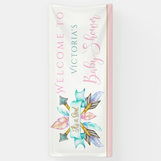 Boho Feathers Arrows Meisje Baby shower Banners (Verticaal)