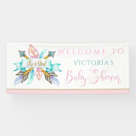 Boho Feathers Arrows Meisje Baby shower Banners (Horizontaal)