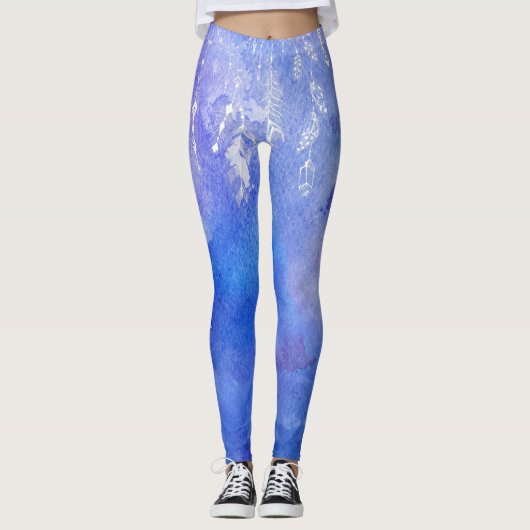 *~* Boho Feathers & Crystals Waterverf Soft Blue Leggings (Voorkant)