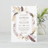 Boho Feathers Elagant Modern Chic QR Code Wedding Kaart (Staand voorkant)