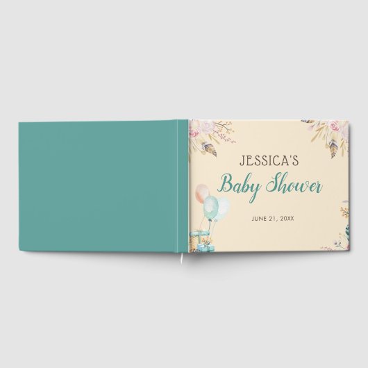 Boho Feathers Floral Baby shower Gastenboek (Volledig)