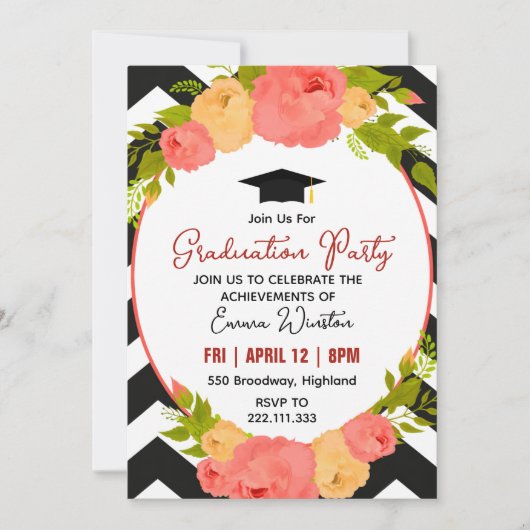 Boho Feathers & Floral Wreath Graduation Party Kaart (Voorkant)