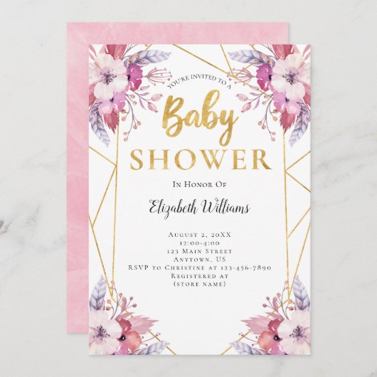 Boho Feathers Flowers Geometric Lijst Baby shower Kaart (Voorkant / Achterkant)