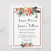 Boho Feathers Flowers Succulent Floral Wedding Kaart (Voorkant)