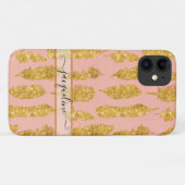 Boho Feathers Gold Glitter Blush Pink Script Name Case-Mate iPhone Case (Achterkant (horizontaal))