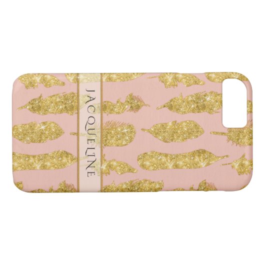 Boho Feathers Gold Glitter Blush Pink Waterverf Case-Mate iPhone Case (Achterkant (Horizontaal))