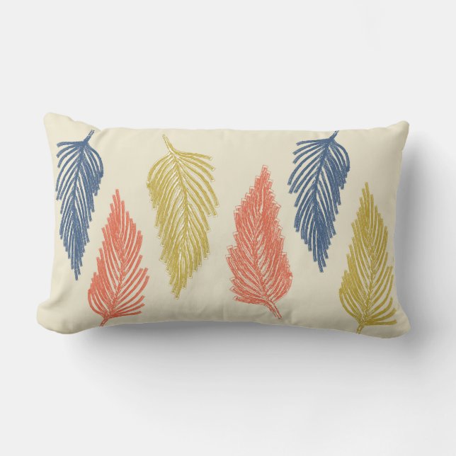 Boho Feathers in Blue, Oranje en Geel Kussen (Voorkant)