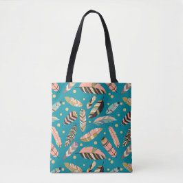Boho Feathers op het Blauwgroen Patroon Tote Bag