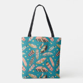Boho Feathers op het Blauwgroen Patroon Tote Bag (Achterkant)