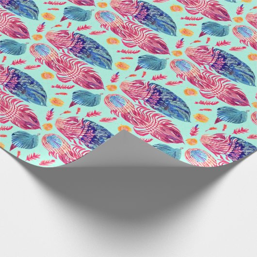 Boho Feathers Pattern Cadeaupapier (Hoek)