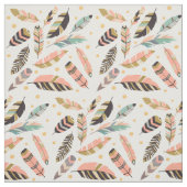 Boho Feathers Pattern on White Stof (Swatch)