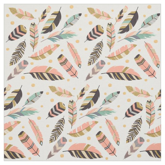 Boho Feathers Pattern on White Stof (Swatch)