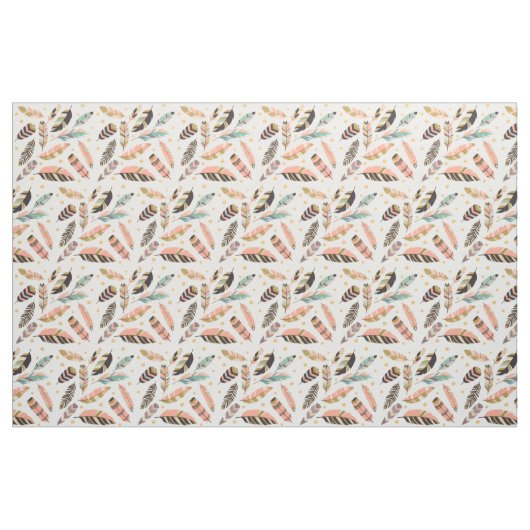 Boho Feathers Pattern on White Stof (Fat Quarter)