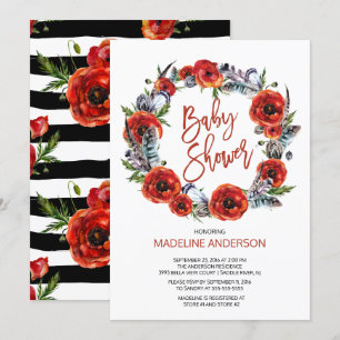 Boho Feathers Poppy Floral Herfst Baby shower Kaart