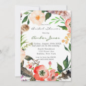 Boho Feathers Red Poppy Bridal Shower Invitation Kaart (Voorkant)