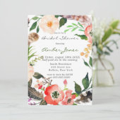 Boho Feathers Red Poppy Bridal Shower Invitation Kaart (Staand voorkant)
