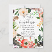 Boho Feathers Red Poppy Brunch & Bubble Invites Kaart (Voorkant)