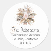 Boho Feathers Rond retour adreslabel Ronde Sticker (Voorkant)