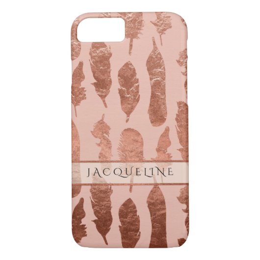 Boho Feathers Roos Gold Leaf Faux Waterverf Blush Case-Mate iPhone Case (Achterkant)
