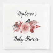 Boho Feathers Rozen Bourgogne Baby shower Servet (Voorkant)