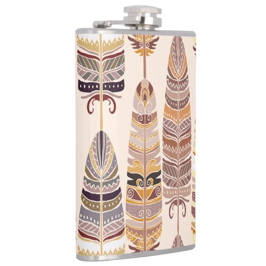 Boho Feathers: Tribaal Naadloos Patroon Heupfles (Rechts)