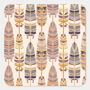 Boho Feathers: Tribaal Naadloos Patroon Vierkante Sticker