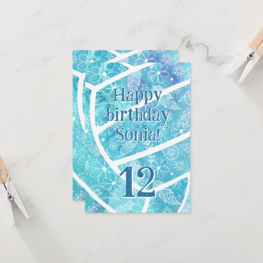 Boho Feathers Turquoise volleybal Verjaardag Kaart (Voorkant / Achterkant in situ)