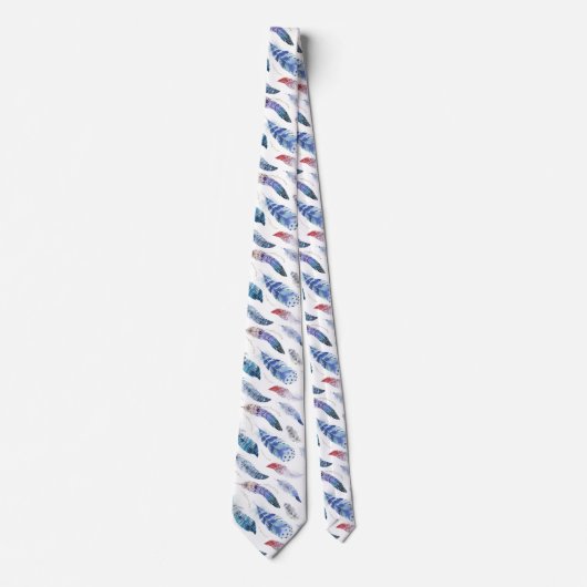 Boho Feathers Waterverf Pattern Stropdas (Voorkant)