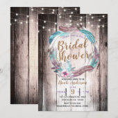 Boho Feathers Wreath & String Lights Vrijgezellenf Kaart (Voorkant / Achterkant)