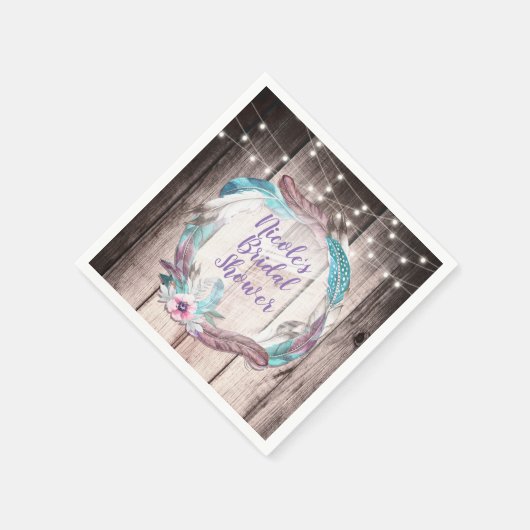 Boho Feathers Wreath & String Lights Vrijgezellenf Servet (Hoek)