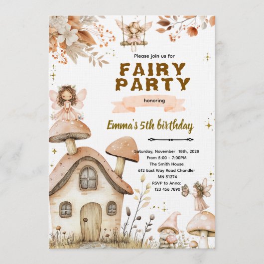 Boho fee uitnodiging voor een betoverd feest (Voorkant)