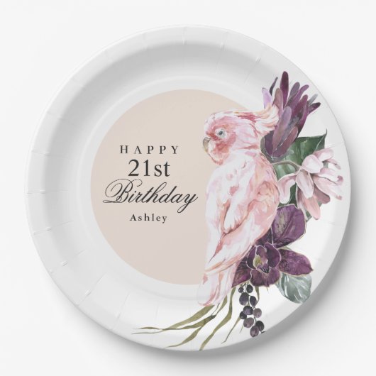 Boho Feminine Tropisch Roze Parrot 21ste verjaarda Papieren Bordje (Voorkant)